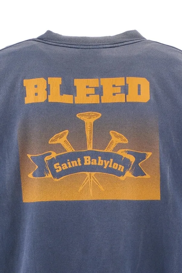 SAINT Mxxxxxx × BABYLON BBLN_LS TEE/SAINT BABYLON/NVY/BABYLON co-branded style Wolf head SAINT/nail distressed long sleeves Washed blue S-XL Completely matched Tube weaving fabric without side seams Garment dyeing Maliu water faded distressing Simulated sun fading treatment Natural fading Handmade holes and frayed Ink splashing treatment Correct main mark/wash mark/little angel anti-counterfeiting mark